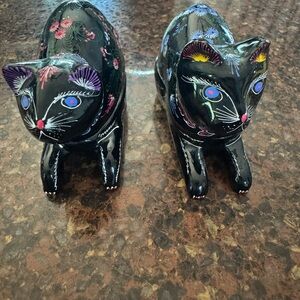 Vintage Lacquer Set of 2 Kitty Trinket Boxes